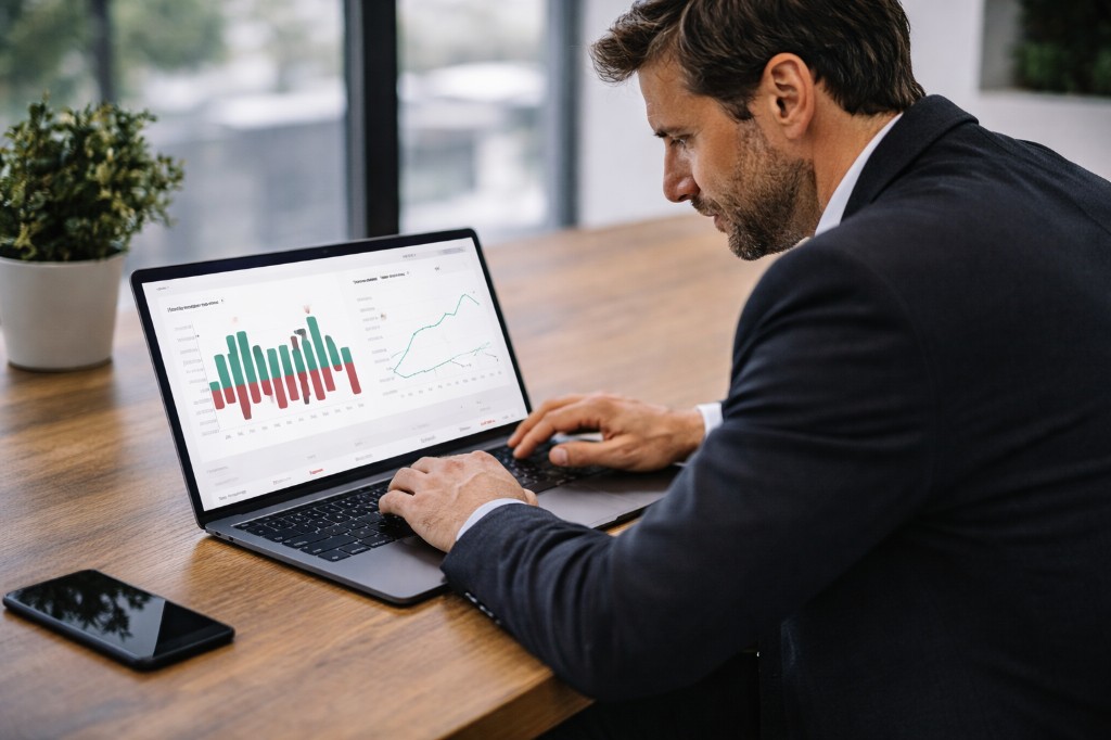 Person reviewing budget analytics on a laptop