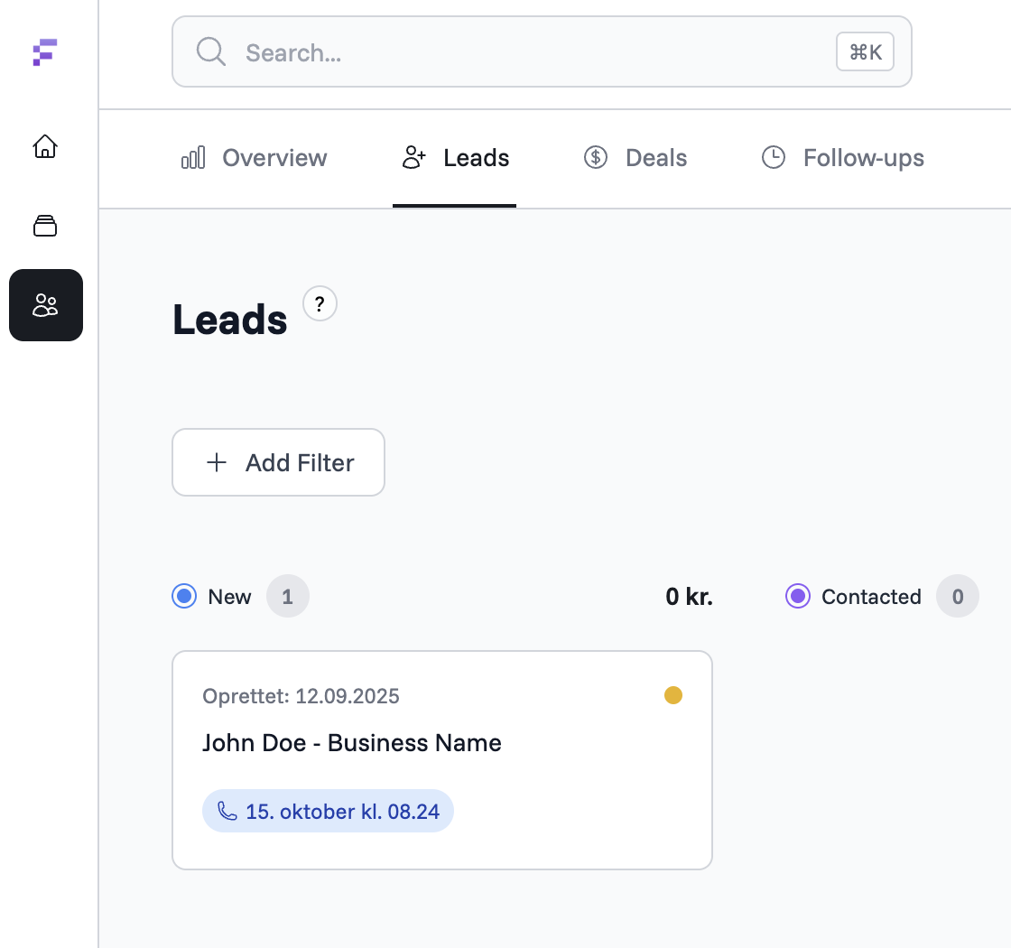 Free CRM dashboard showing lead management, sales pipeline, and deal tracking for small businesses